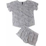 Womens Juniors Gray White Lightweight Fern Print Pajamas Shorts Sleep Set