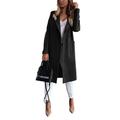 Women's Notched Lapel Winter Coat, Classic Long Sleeve Single Breasted Overcoat Long Jacket