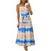 Casual Tie Dye Printed Striped Long Dress for Women Spaghetti Strap Maxi Dress Ladies Boho Dresses