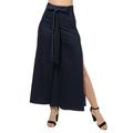 Women's Juniors High Waist Deep Side Slit Denim Ankle Wide Flair Pants