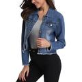 MISS MOLY Women Jacket Jeans, Boyfriend Denim vintage Long Sleeves Coat Turn Down Collar with 5 Buttons and 2 Western Pockets