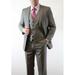 Mens Slim Fitted Skinny Vested Three Piece Suit Plaid Window Pane Grey ~ Charcoal - Color: Dark Grey Suit