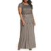 ADRIANNA PAPELL Womens Gray Beaded Patterned Cap Sleeve Jewel Neck Full-Length Sheath Evening Dress Size 18W