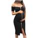 Ladies Pregnant Women Solid Color Sleeveless Off-Shoulder Zipper Sexy Summer Dress