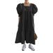 Women's Square Neck Puff Sleeve Plain Dress Loose Ruffle Dress