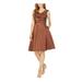 ADRIANNA PAPELL Womens Brown Glitter Sleeveless V Neck Knee Length Fit + Flare Party Dress Size 4