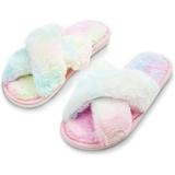 Fuzzy Cross Band Home Slippers, Soft Fluffy Plush Fleece Slip on House Slipper, Open Toe Indoor Shoes for Women, Cute Pastel Pink (Large, US 9)