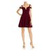 AQUA Womens Burgundy Cold Shoulder Solid Spaghetti Strap Off Shoulder Short Trapeze Party Dress Size 10