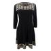 Jessica Howard Women's Petite Patterned Sweater Dress (PM, Black/Tan)