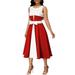Besufy Plus Size Summer Round Neck Sleeveless Women Color Block Bow A-Line Midi Dress