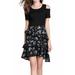 Junior Cold Shoulder Solid Bust Floral Skirt Dress