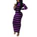 Long Sleeve Print Striped Long Maxi Dress For Women Slim Fit Party Evening Cocktail Pencil Long Dress Casual Bodycon Dress