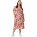 ellos Women's Plus Size Button-Front Flounce Hem Dress