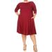 MOA COLLECTION Women's Casual Basic Solid Color 3/4 Sleeve Curved Hem Plus Size Midi Dress