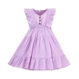 Toddler Baby Girl Sleeveless V Neck Summer Dresses Pullover Solid Swing Dress