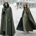 Womens Long Cape Cloak Hooded Cloak Wool Blend Coat Sleeveless Winter Cardigan Warm Cosplay Fashion Cool