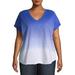 Terra & Sky Women's Plus Size Dip Dye V-Neck T-Shirt