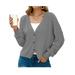 ( not included the White T Shirt) Women Solid Color Open Front Long Sleeve Knitwear Chunky Knit Cardigan Sweaters Button V Neck Loose Outwear Coat