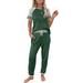 Sexy Dance 2 Pcs Women Tracksuit Elastic Waist Drawstring Jogging Suit Ladies Sports Sweatpants Workout Tops Set Sports Outfits Athletic Activewear Fitness Yoga Set Army Green S(US 4-6)