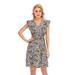 New Women's Mini Dress Vintage Daisy Print V Neck Sleeveless Dress Casual Dress