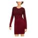BCX Womens Burgundy Printed Long Sleeve Jewel Neck Short Sheath Dress Size XL
