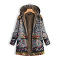 2021 Hot Sale Womens Coat Ladies Long Sleeve Jacket Winter Warm Floral Print Hooded Vintage Overcoat