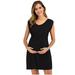 ICQOVD Women'S Maternity Pregnancy Sleeveless O-Neck Solid Color Dress