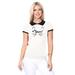 YEMAK Women's Meow Cat Contrast Collar Short Sleeve Pullover Sweater MK3591MEOW-IVORY/BLACK-M