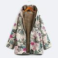 Meterk Women Faux Fur Hooded Parka Coat Floral Print Side Pockets Warm Vintage Casual Long Coat Outwear