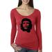 Che Guevara Face Sihouette Famous People Womens Scoop Long Sleeve Top, Vintage Red, Small
