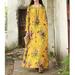 Romacci Vintage Women Maxi Floral Dress Long Sleeves Pockets O Neck Plus Size Cotton Linen Loose Robe Dress