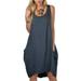 Avamo Summer Pockets Dress for Trendy Women Loose Baggy Stretch Cover Up Cozy Soft Tunic T Shirt Dress Irregular Hem Blue S(US 2-4)