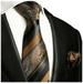 Bronze and Black Patterned Silk Tie Set by Paul Malone