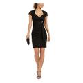 BETSY & ADAM Womens Black Sequined Cut Out Solid Cap Sleeve V Neck Above The Knee Wrap Dress Cocktail Dress Size 2P