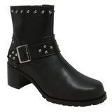 Women's 6" Heeled Buckle Biker Boot Black