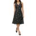 TOMMY HILFIGER Womens Black Floral V Neck Midi Fit + Flare Dress Size 2