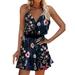 UKAP Women's V Neck Floral Spaghetti Strap Summer Dress Polka Dot Stylish Mini Sundress Elastic Waist Tunic Dresses Navy Blue M(US 6-8)