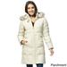 larry levine women's hooded three-quarter length down coat with side tabs, parchment, large
