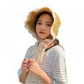 Women's Summer Packable Straw Chin Lace Strap with Eyelet Beach Hat Bucket Hat
