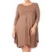 Women's Plus Size 3/4 Sleeve Casual Gathered Detail Solid Relaxed Fit Midi Dress Made in USA