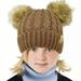 Kids Ages 2-7 Pompom Chunky Thick Stretchy Knit Slouch Beanie Cap Hat (Double Pom Faux Fur Solid Taupe)