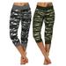 2 Pcs Women Elastic Waist Sports Crop Pants Camouflage Stretchy Athletic Jeggings Lounge Capris Juniors Crop Leggings