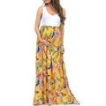 UKAP Fashion Dress Womens Mother Casual Floral Pregnant Dress For Maternity Clothes Patchwork Crew Neck Loose Pregnancy Long Maxi Dress