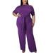 UKAP Women Plus Size One Piece Suit Off Shoulder Short Sleeve Flare Long Pants Jumpsuit with Belt Casual Loose Rompers