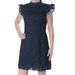 RACHEL ZOE Womens Navy Lace Floral Cap Sleeve Mandarin Collar Above The Knee Fit + Flare Cocktail Dress Size 10