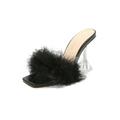 Avamo LADIES WOMENS HIGH HEELS FAUX FLUFFY FUR SLIDERS FASHION SUMMER SANDALS SLIPPERS SHOES