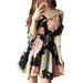 Fymall Women's Cold Shoulder Floral Printed V-Neck Ruffles Sleeve Mini Dress