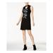 KENSIE Womens Black Embroidered Choker Sleeveless Scoop Neck Mini Shift Dress Size XS