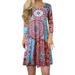 Women's Summer T shirt Dress Casual Vintage Ethnic Style Boho Sundress Loose Swing Dress With Pockets Knee Length