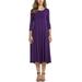 Women's 3/4 Sleeves Solid Color Casual Long Dress A-Line Flare Loose Swing Pleated Midi Dress